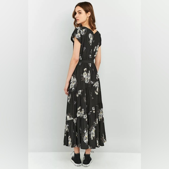 Free People All I Got Black Floral Printe Dav-Neck Bohemian Maxi Dress - Picture 10 of 11